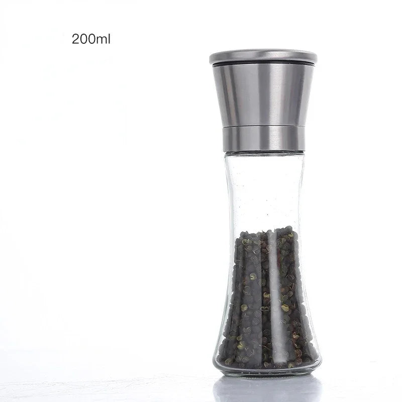 180/200ML Pepper Grinder Stainless Steel Glass Spice Bottle Salt Pepper Mill Manual Spice Grinder Mill Household Kitchen Gadgets