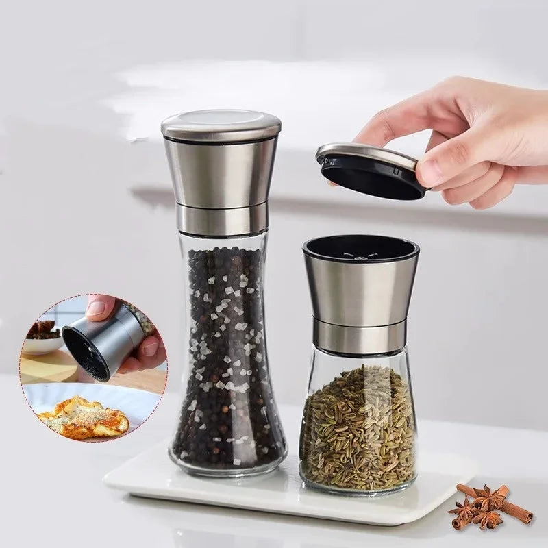 180/200ML Pepper Grinder Stainless Steel Glass Spice Bottle Salt Pepper Mill Manual Spice Grinder Mill Household Kitchen Gadgets