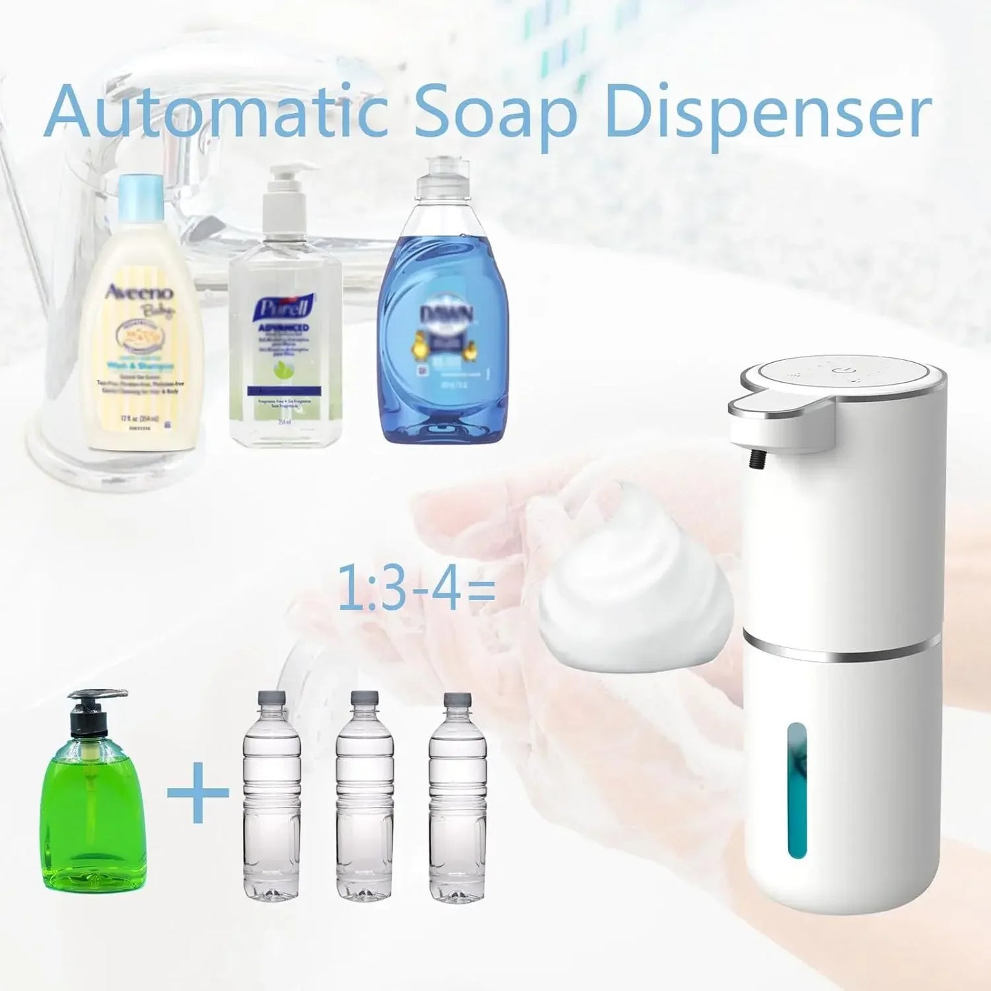 Smart Sensor Soap Dispenser for Kitchen, Automatic Touchless Foam Liquid Dispenser with Rechargeable, Bathroom Sink, Restaurant