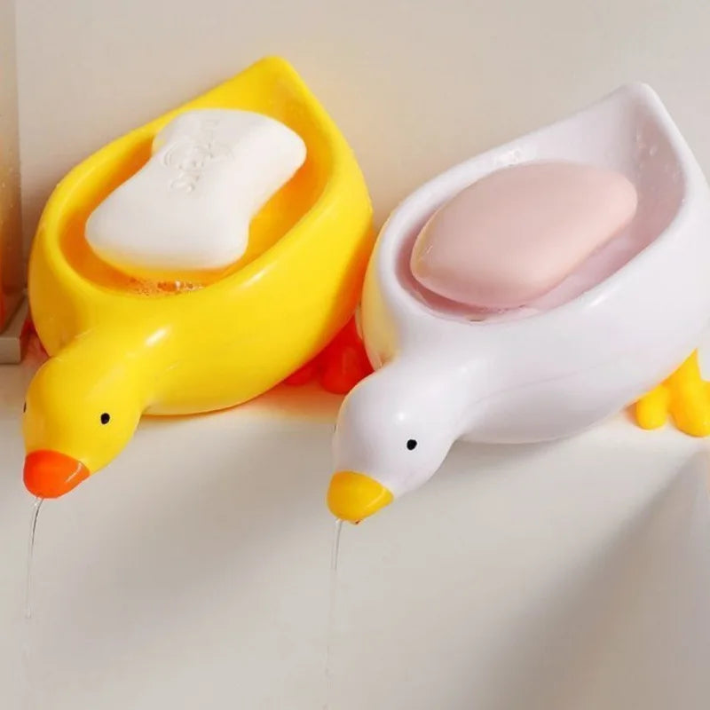 Plastic Soap Dish, Self-Draining Soap Holder, Cute Duck Shaped Creative Storage Rack, Suitable for Shower Rooms, Bathrooms, Kitc