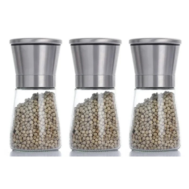 180/200ML Pepper Grinder Stainless Steel Glass Spice Bottle Salt Pepper Mill Manual Spice Grinder Mill Household Kitchen Gadgets