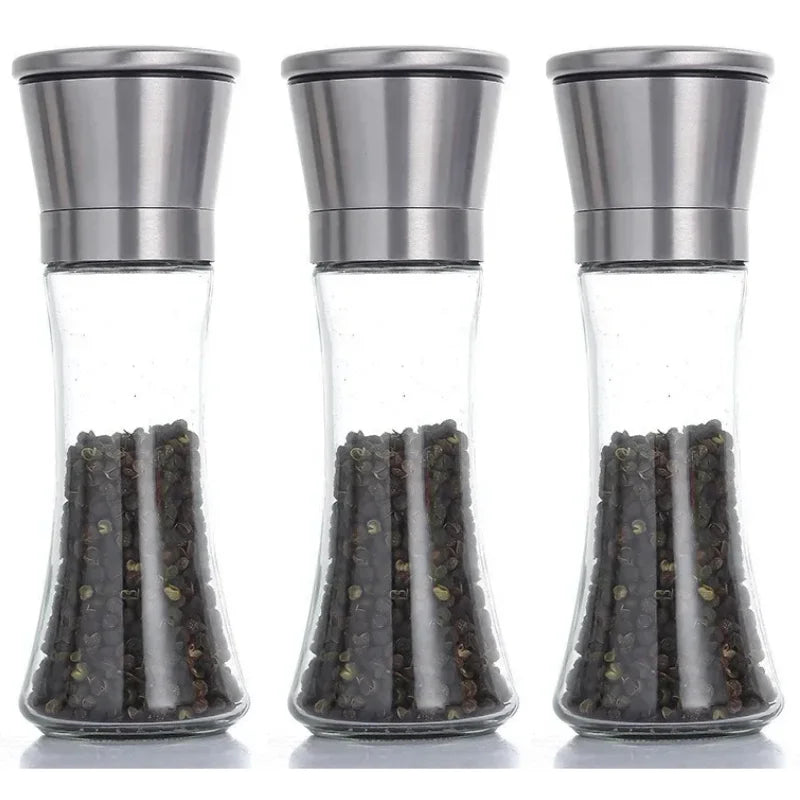 180/200ML Pepper Grinder Stainless Steel Glass Spice Bottle Salt Pepper Mill Manual Spice Grinder Mill Household Kitchen Gadgets