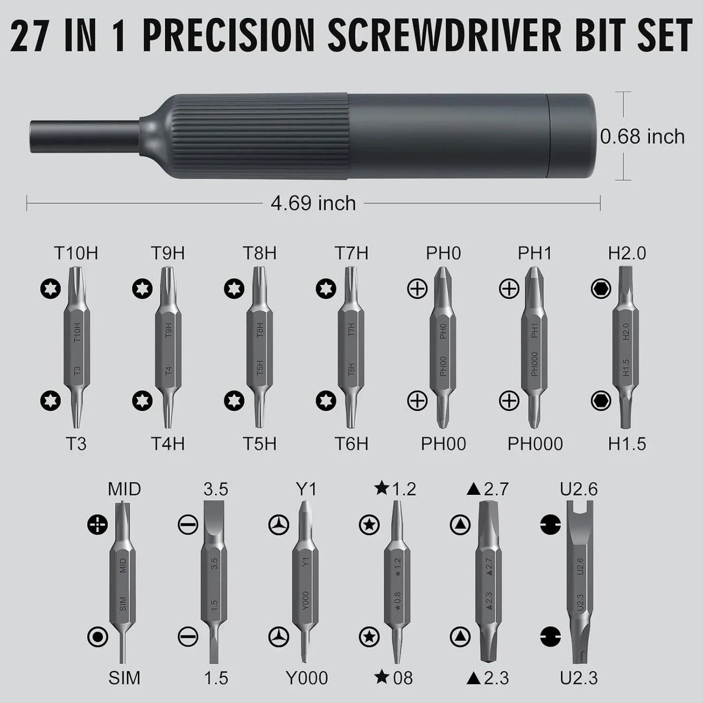 27 in 1 Precision Screwdriver Set  Magnetic Bits Pen Style Manual Repair Tools Kit for Eyeglass Watch PC Jewelers Laptop iPhone
